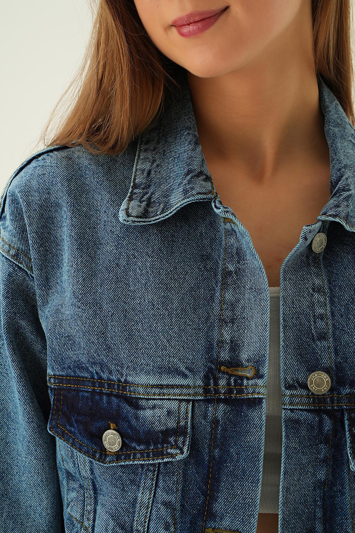 Kar Yıkama Oversize Kot Ceket 7084 - 5