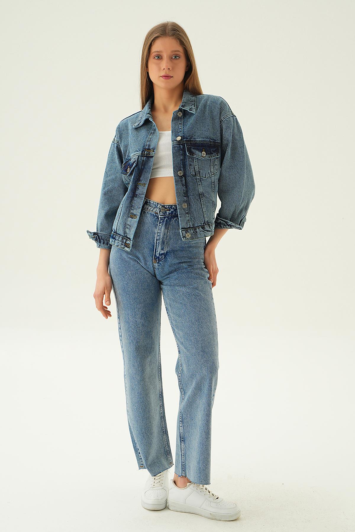 Kar Yıkama Oversize Kot Ceket 7084 - 1