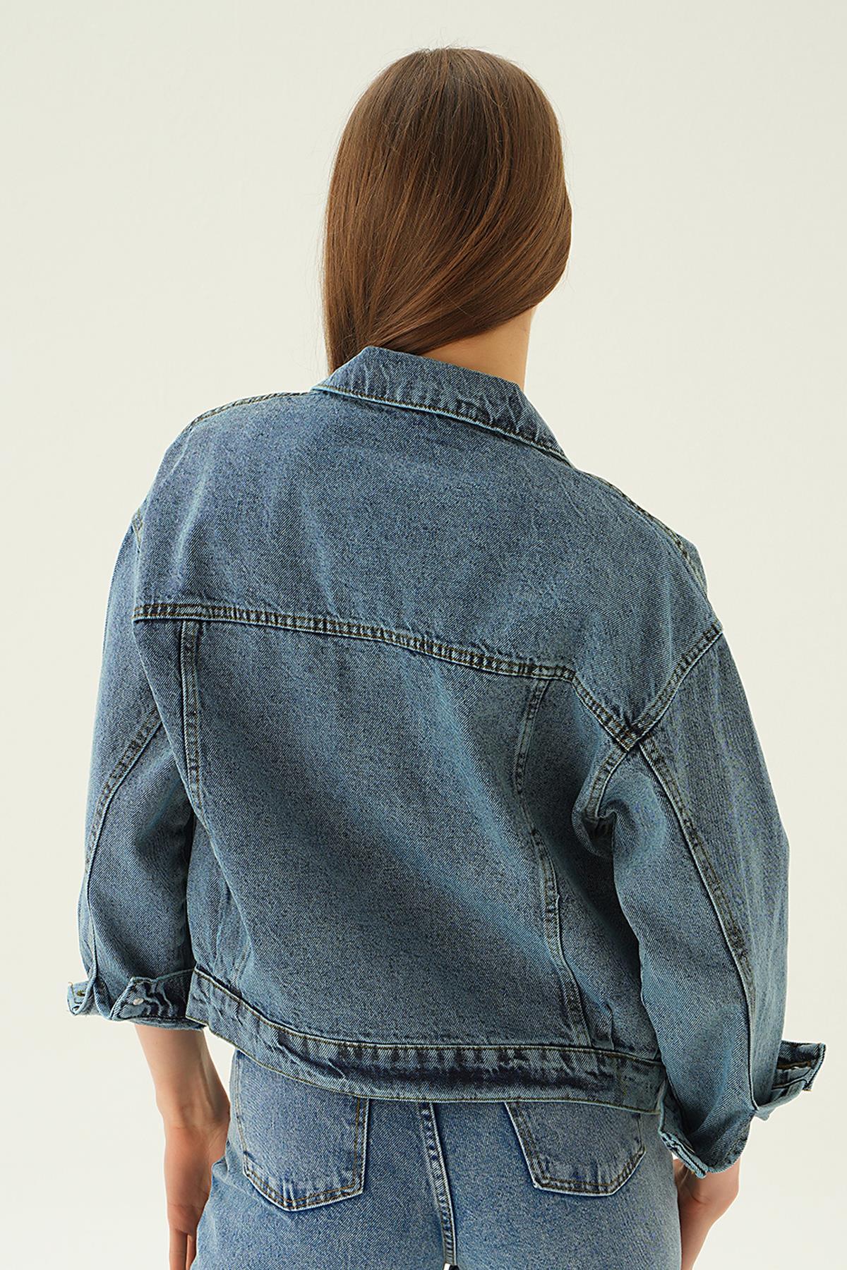 Kar Yıkama Oversize Kot Ceket 7084 - 3