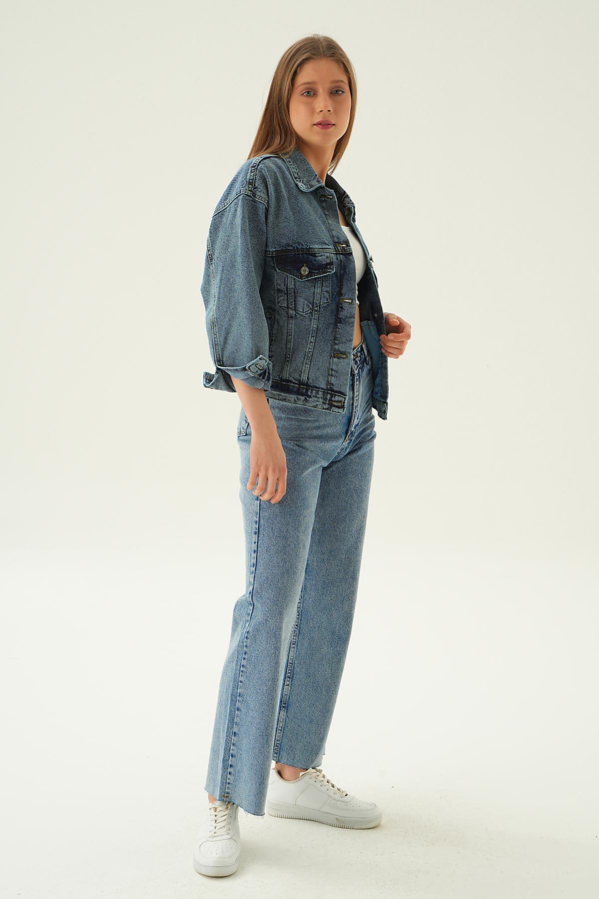 Kar Yıkama Oversize Kot Ceket 7084 - 6