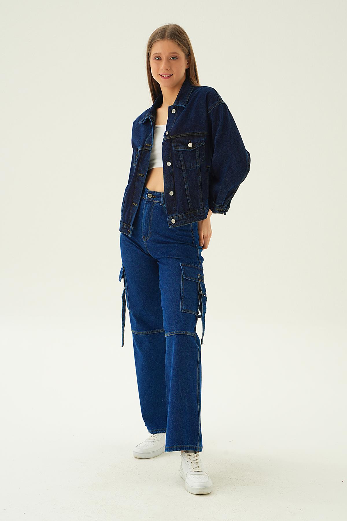7084 Oversize Kot Ceket Koyu Mavi 