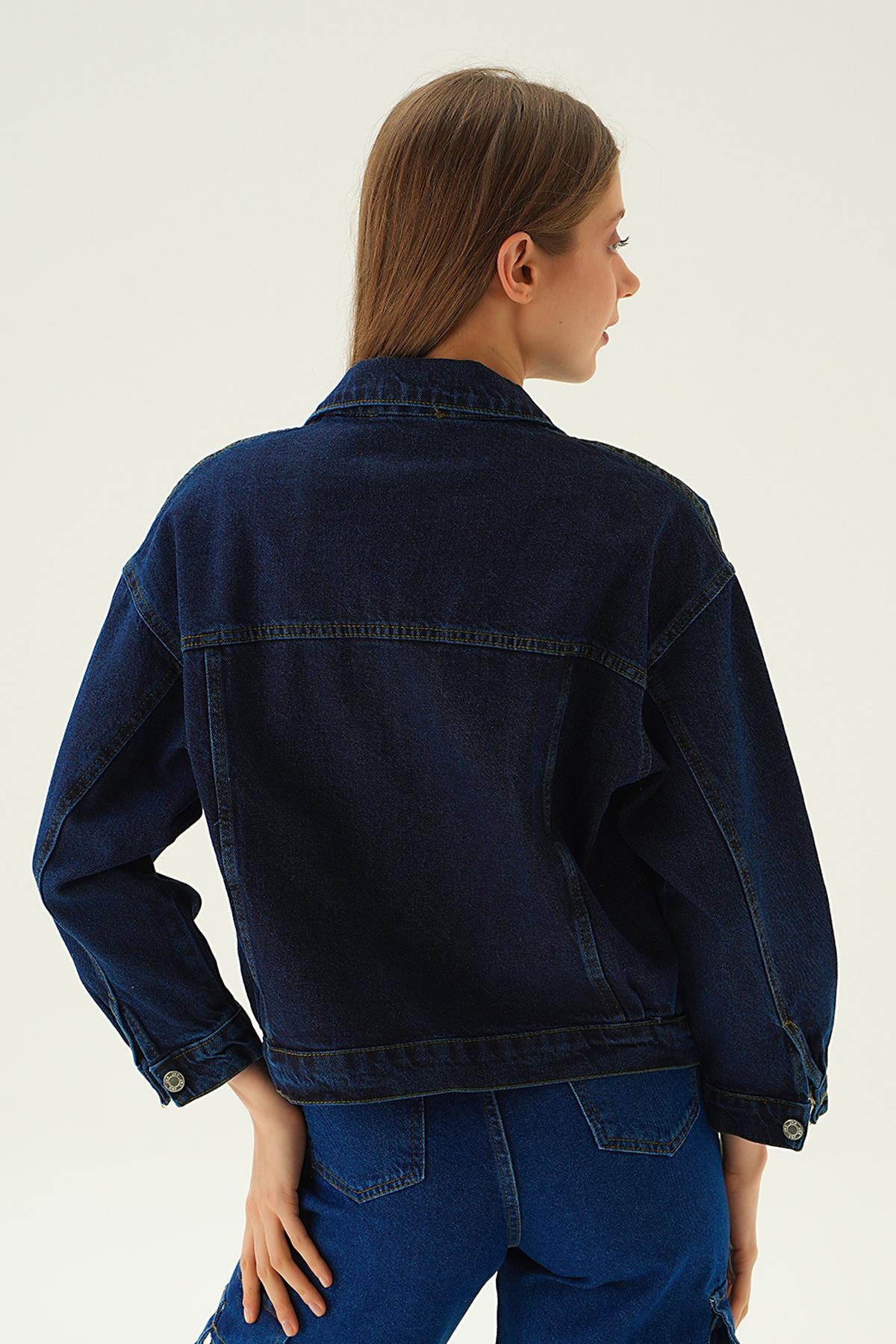 Koyu Mavi Oversize Kot Ceket 7084 - 2