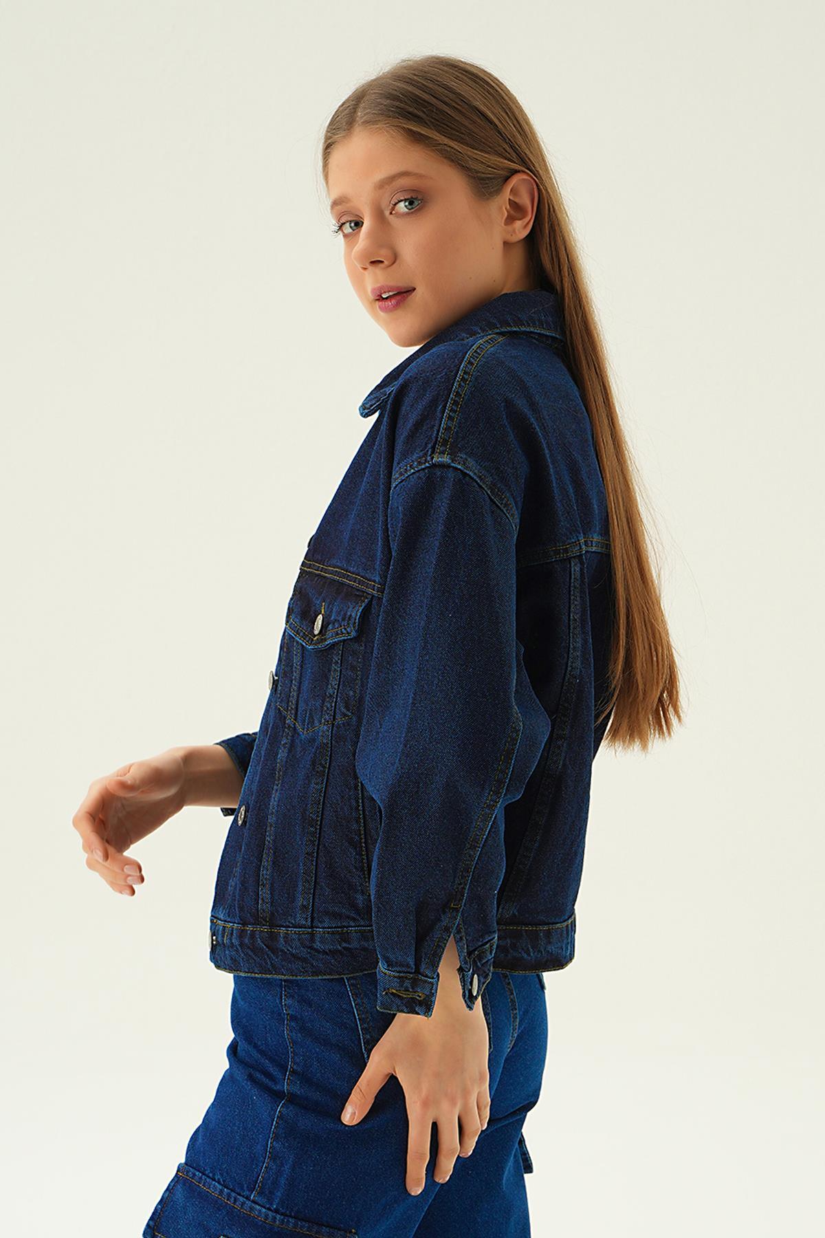 Koyu Mavi Oversize Kot Ceket 7084 - 3