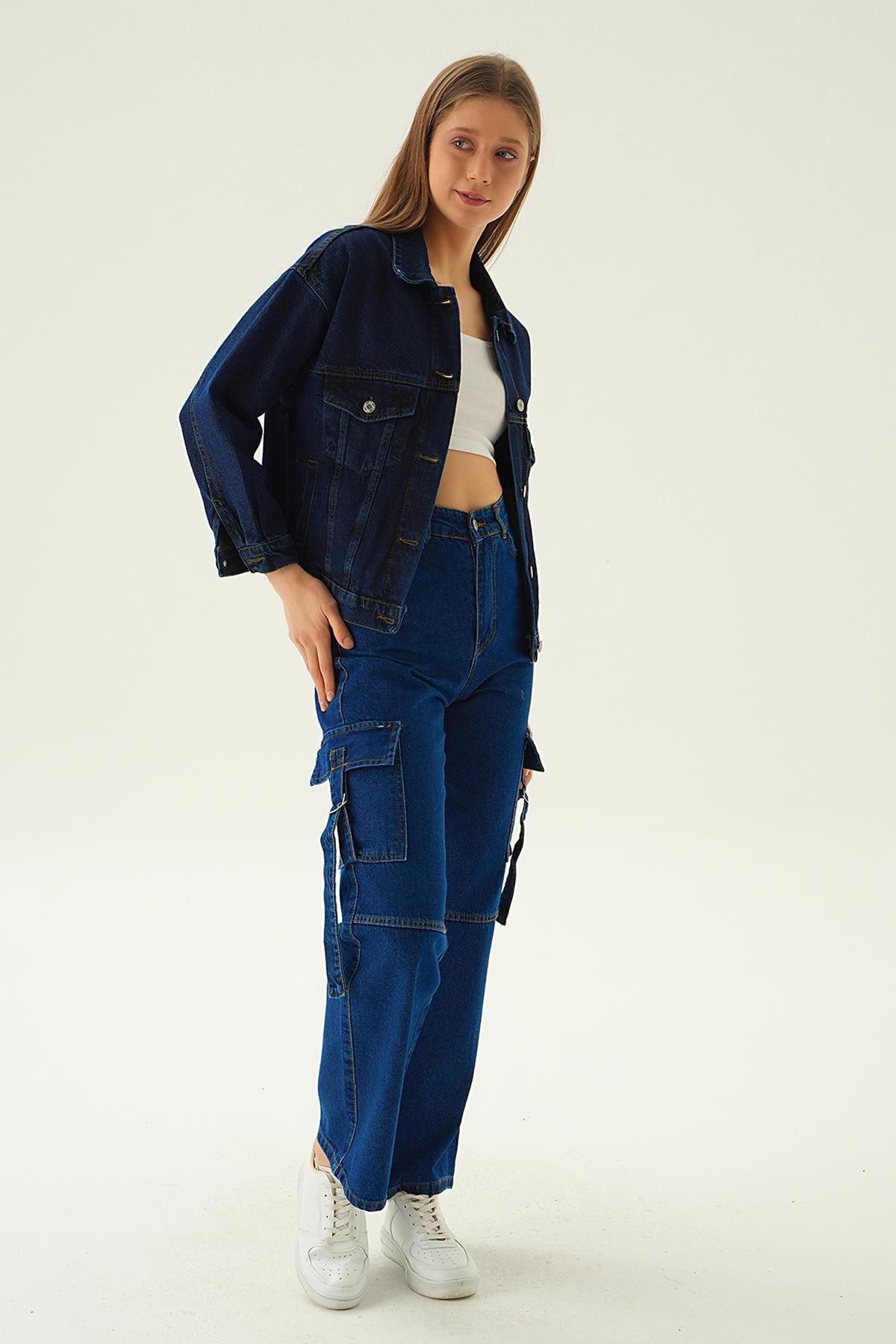 Koyu Mavi Oversize Kot Ceket 7084 - 6