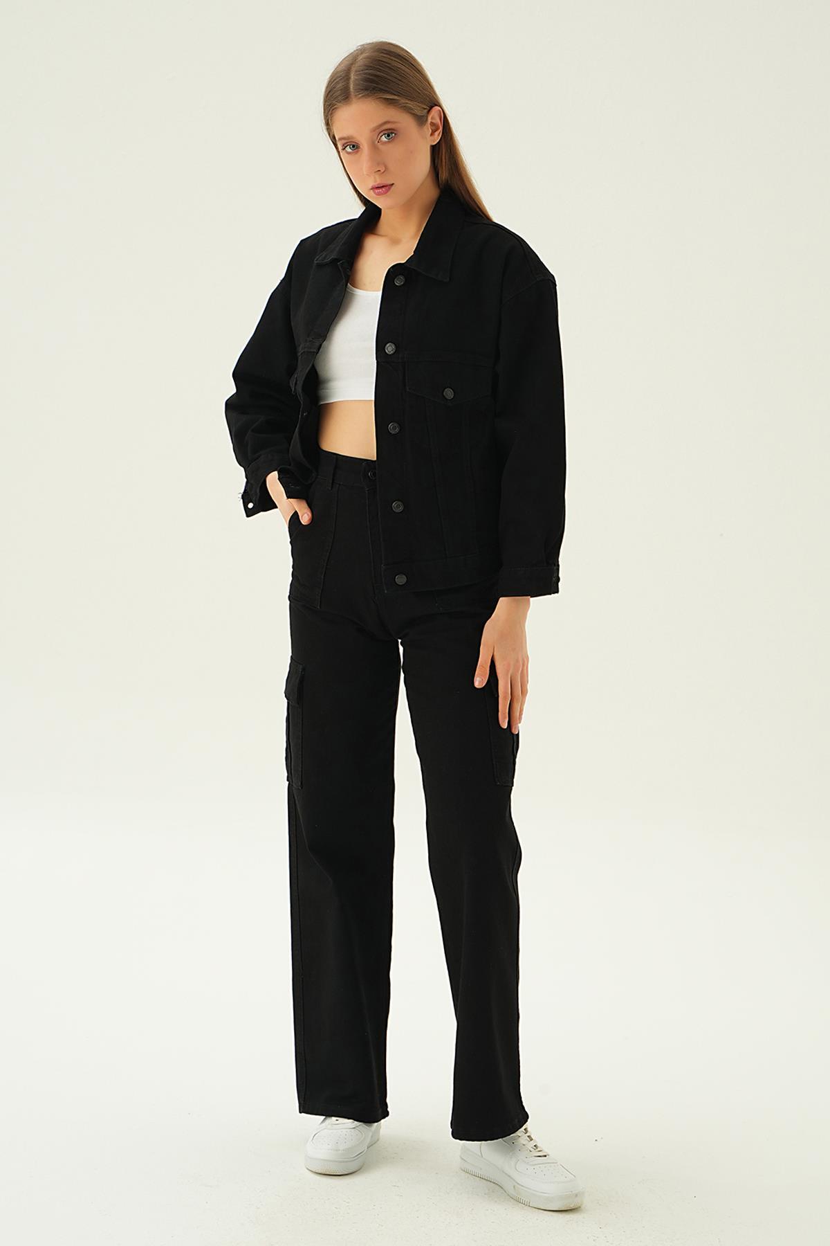 7084 Oversize Kot Ceket Siyah 
