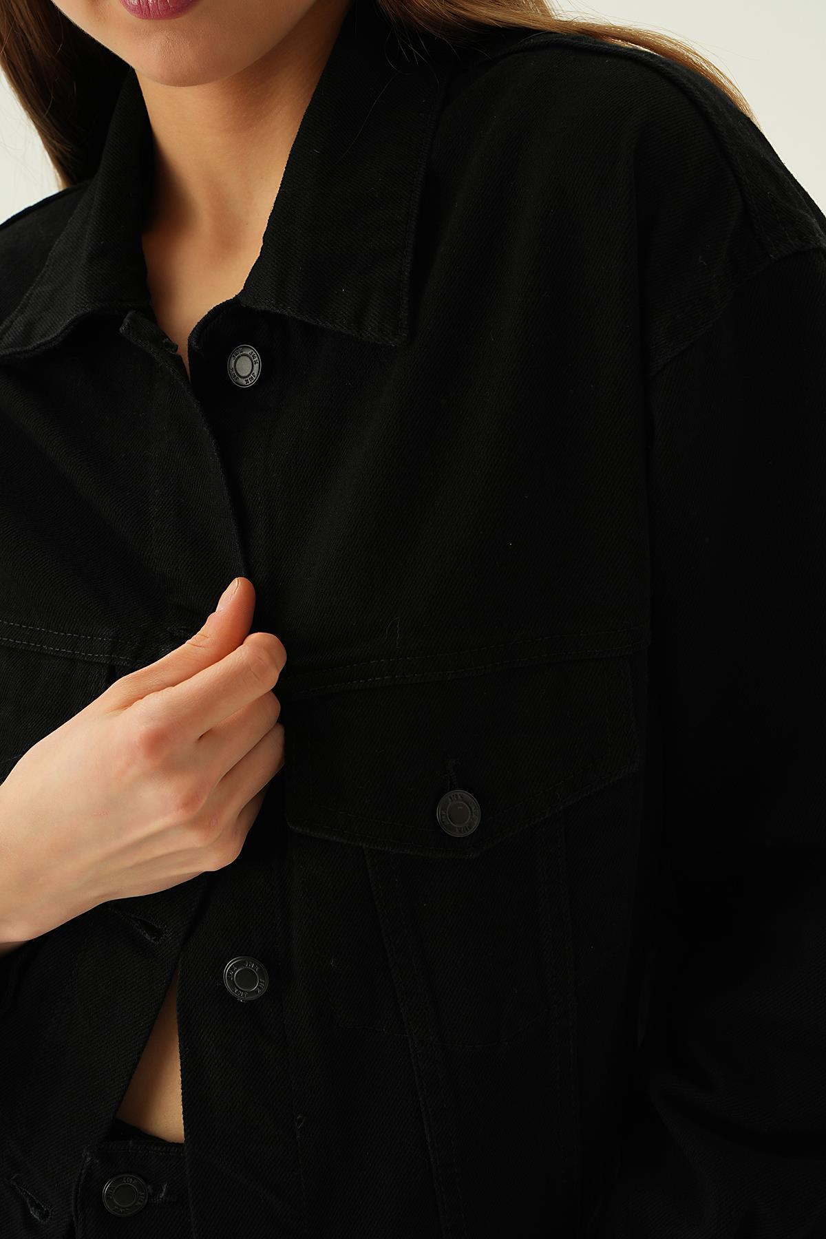 7084 Oversize Kot Ceket Siyah - 5