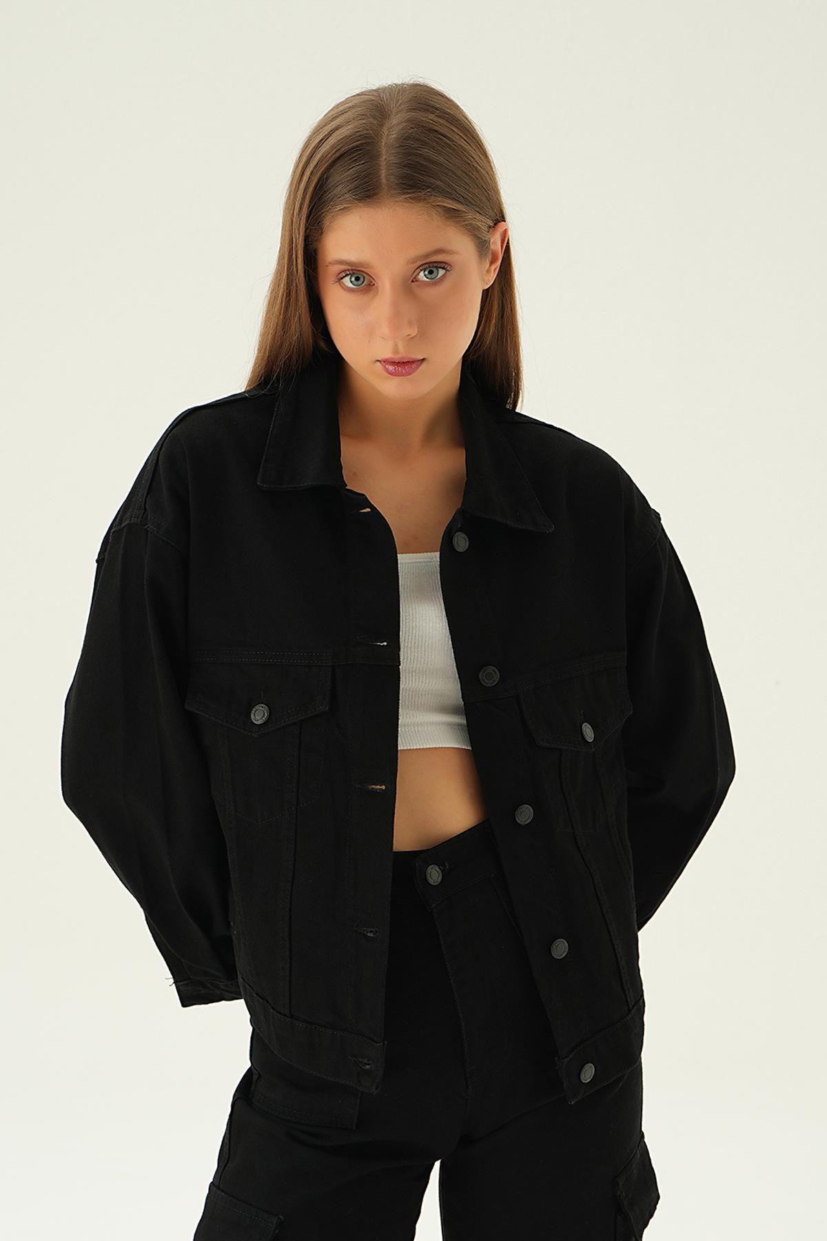 Siyah Oversize Kot Ceket 7084 - 2