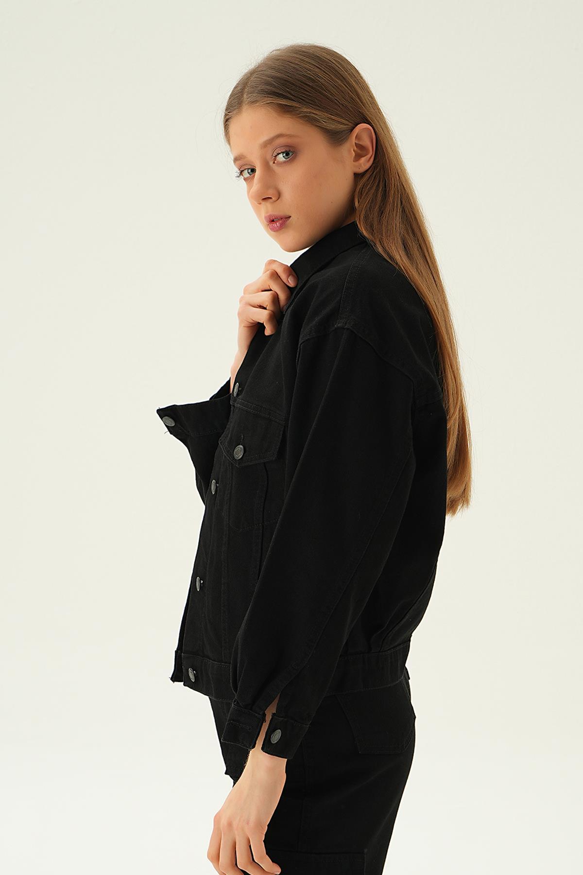 Siyah Oversize Kot Ceket 7084 - 3