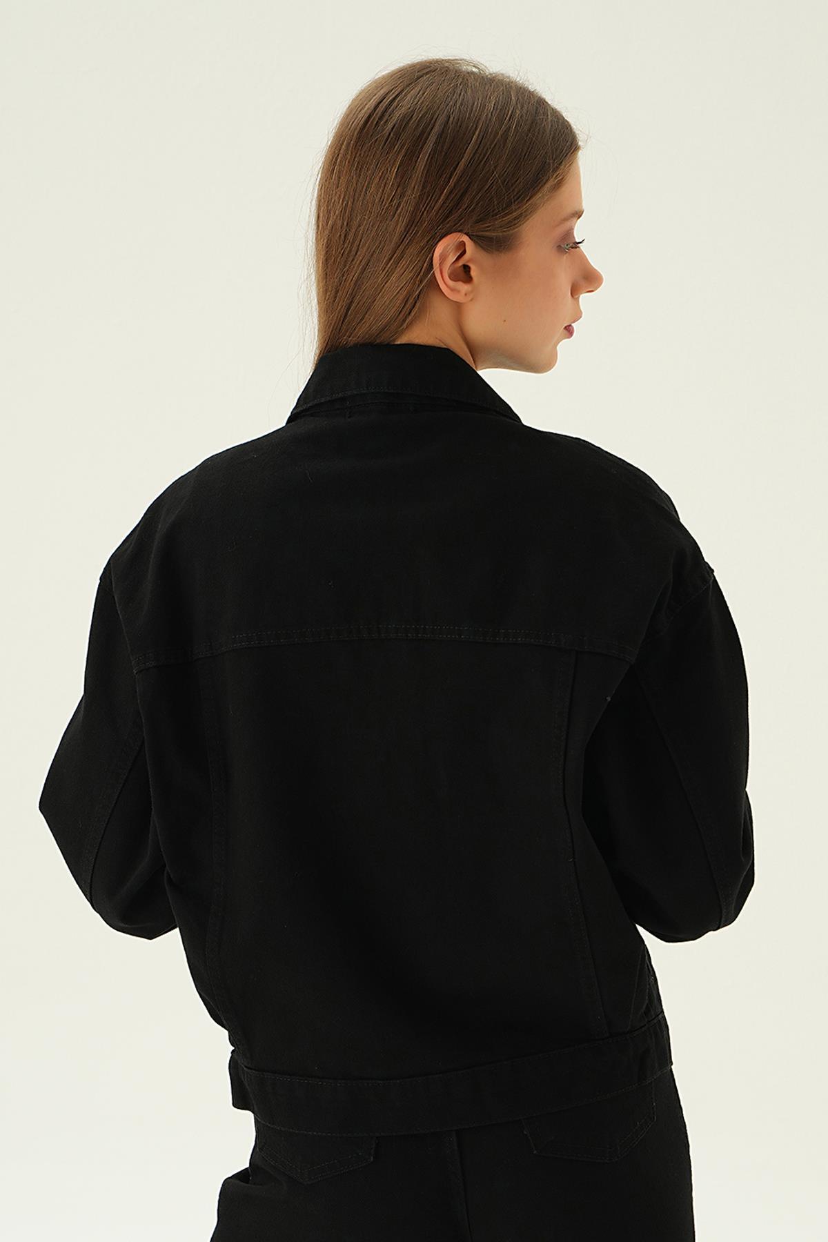 Siyah Oversize Kot Ceket 7084 - 4