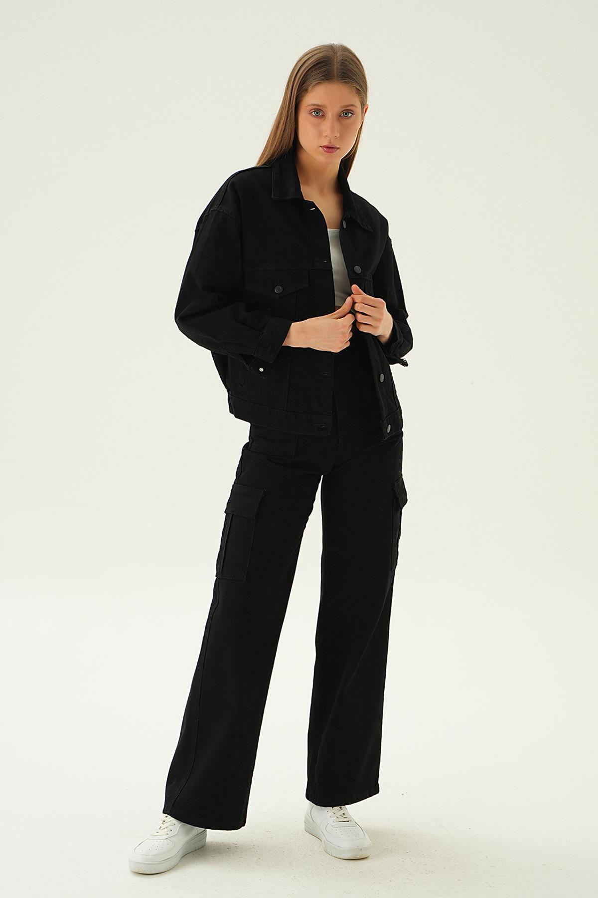 Siyah Oversize Kot Ceket 7084 - 6