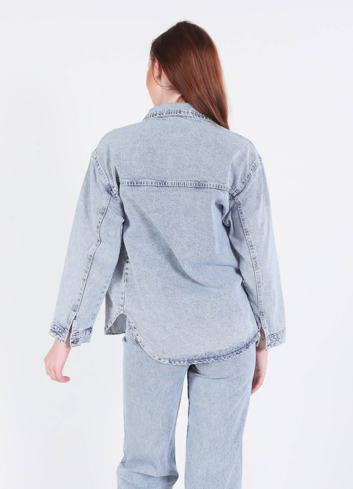 7089 Taşlı Oversize Gömlek Buz - 4