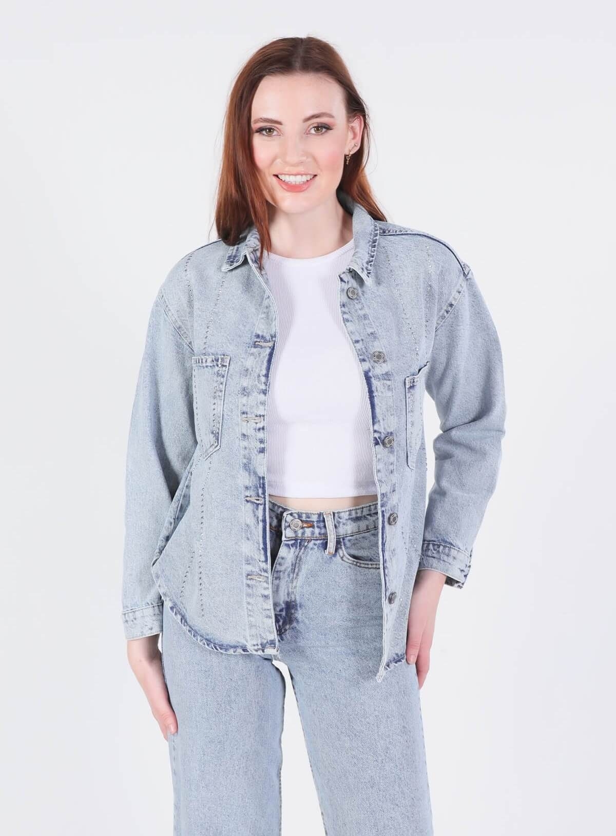 Buz Taşlı Oversize Gömlek 7089 