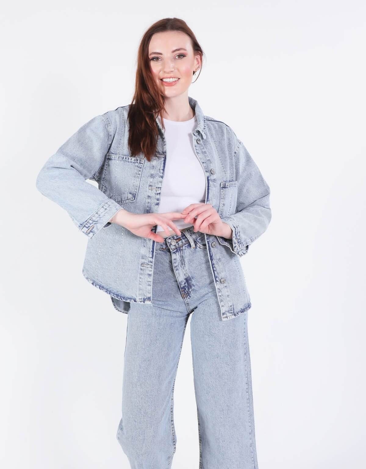 Buz Taşlı Oversize Gömlek 7089 - 3