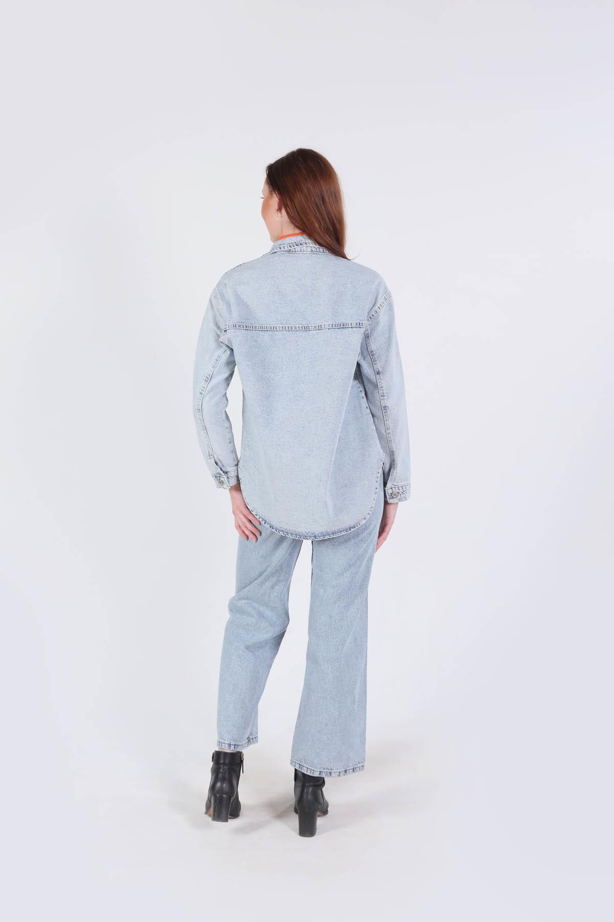 Buz Cep Taş Detay Oversize Gömlek 7090 - 4