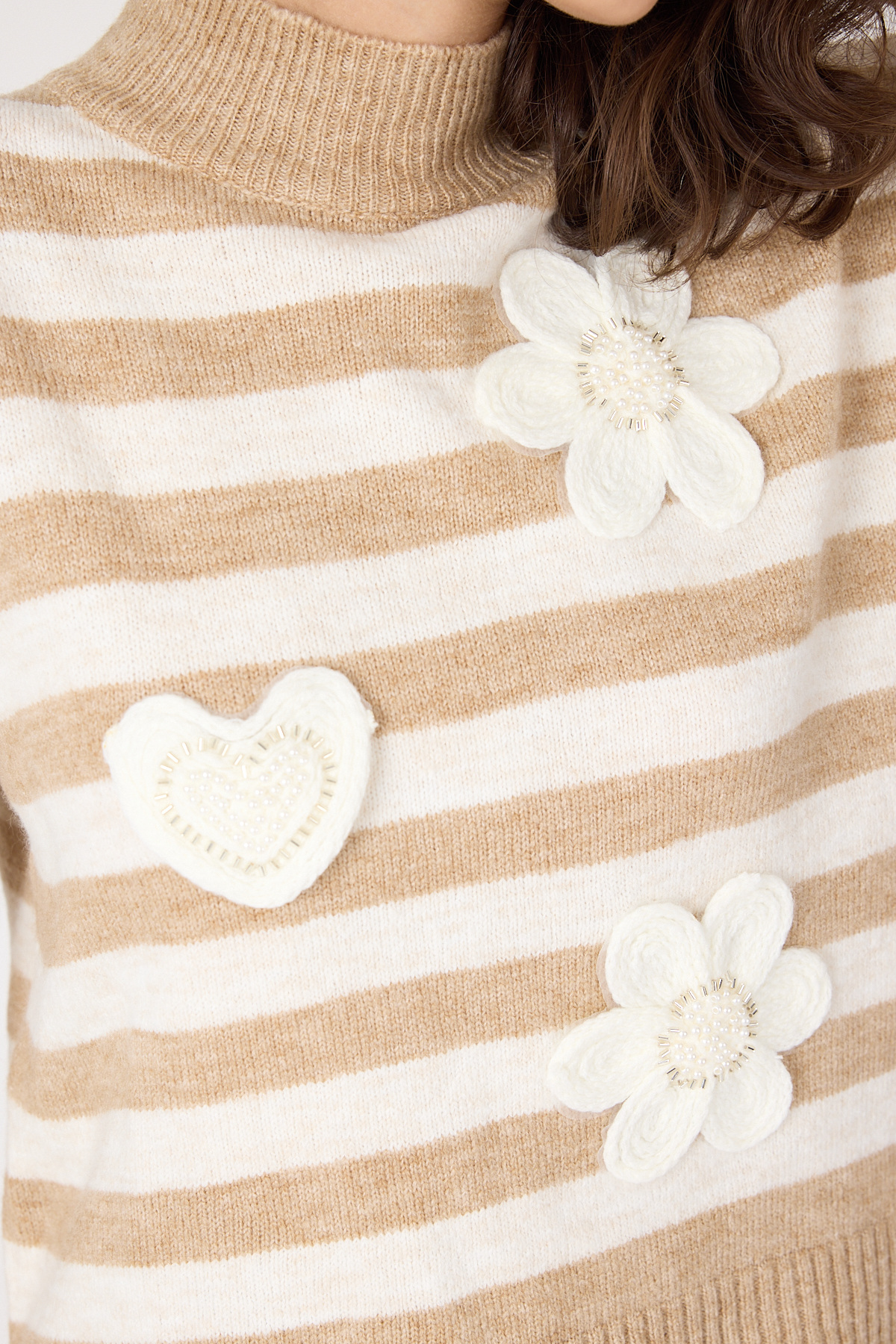 Bisküvi Çizgili İşleme Detaylı Kazak 7090 - 4