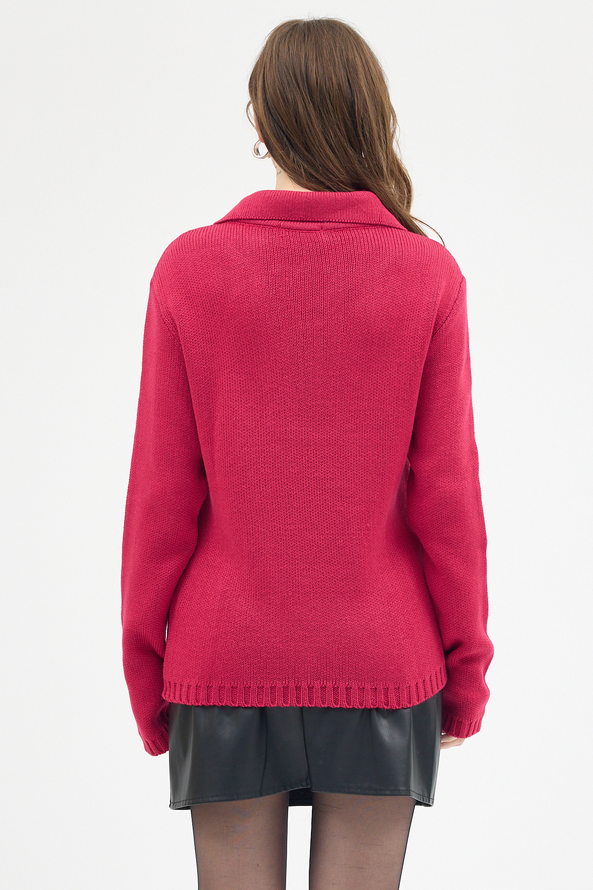 Fuşya Kadın Bağlamalı Polo Yaka Triko Hırka 7095 - 5