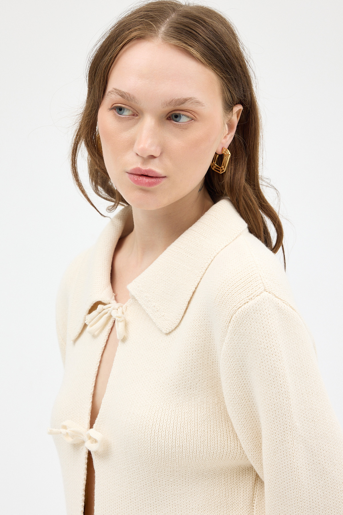 Natural Kadın Bağlamalı Polo Yaka Triko Hırka 7095 - 4