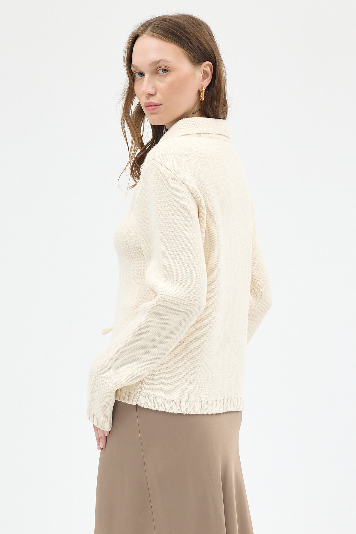 Natural Kadın Bağlamalı Polo Yaka Triko Hırka 7095 - 5