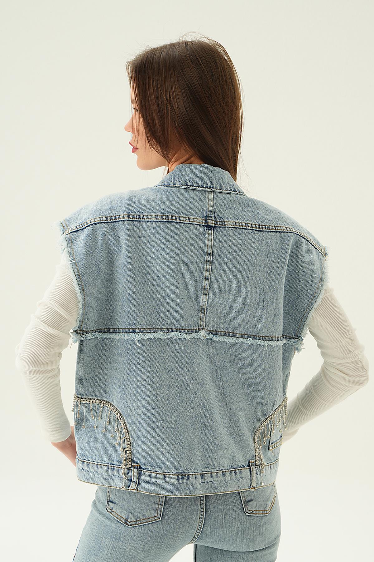 Buz Yırtık Detay Jean Yelek 7096 - 2