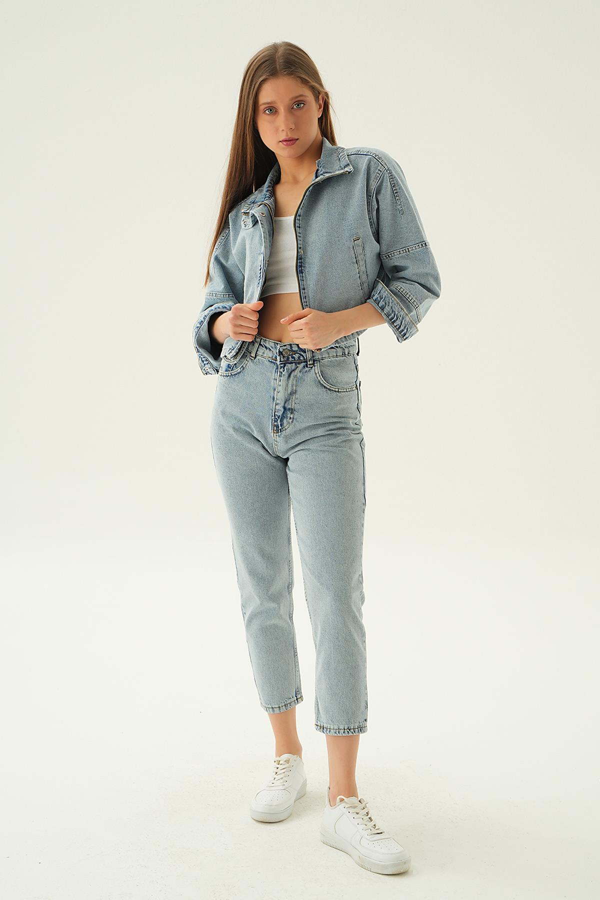 Buz Çıtçıtlı Oversize Kot Ceket 7099 - 1