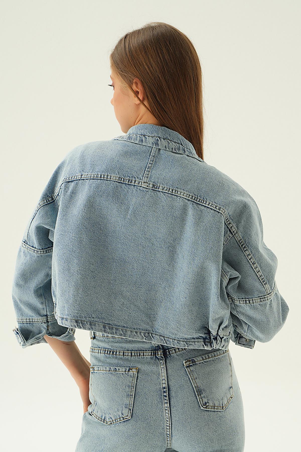 Buz Çıtçıtlı Oversize Kot Ceket 7099 - 2