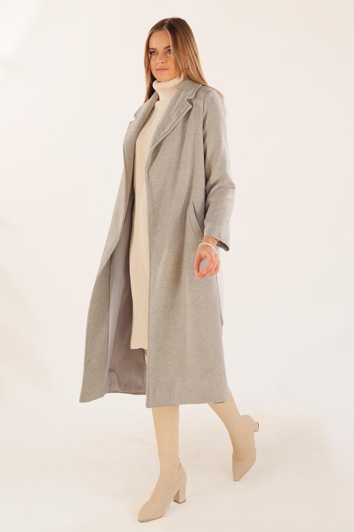 7100A Kol Vatkalı Kaşe Kaban Gri - 2