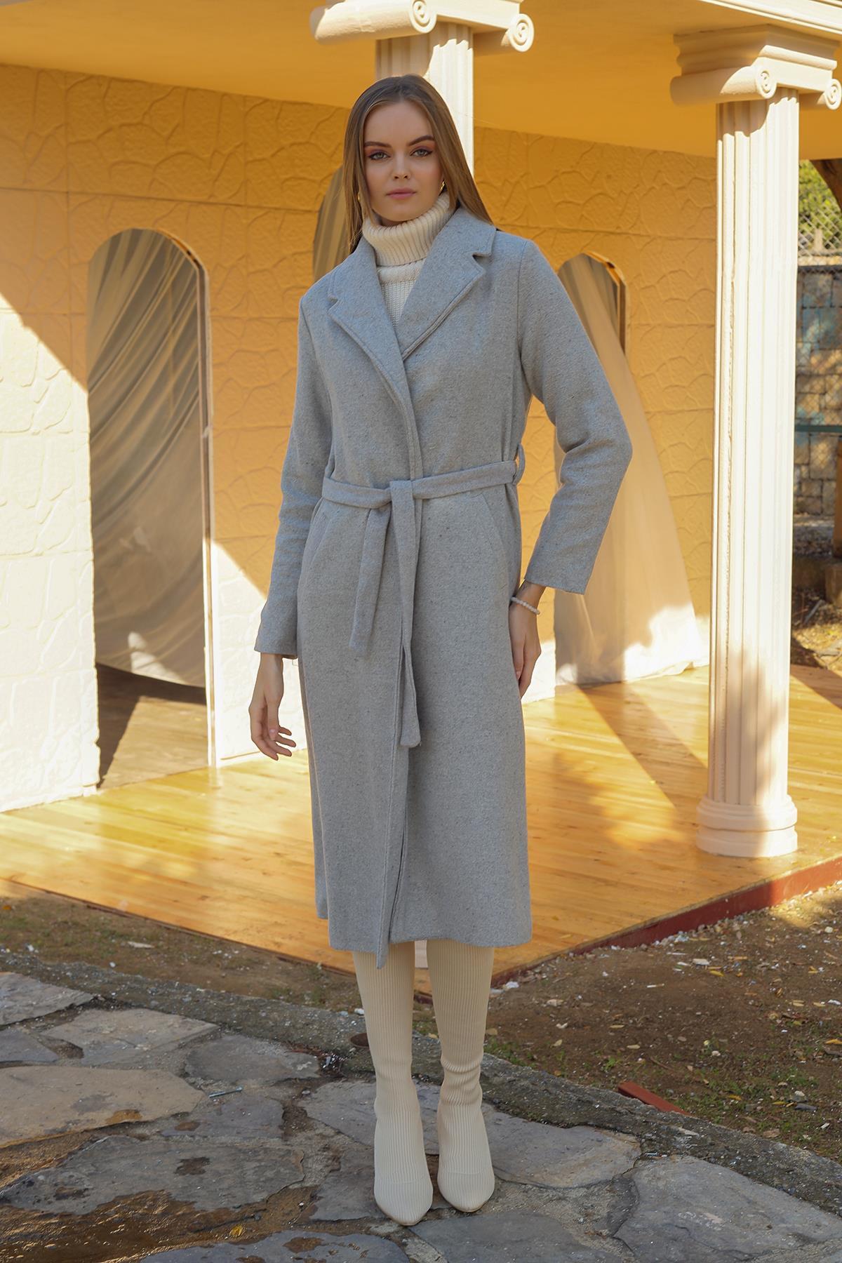 Gri Kol Vatkalı Kaşe Kaban 7100A 