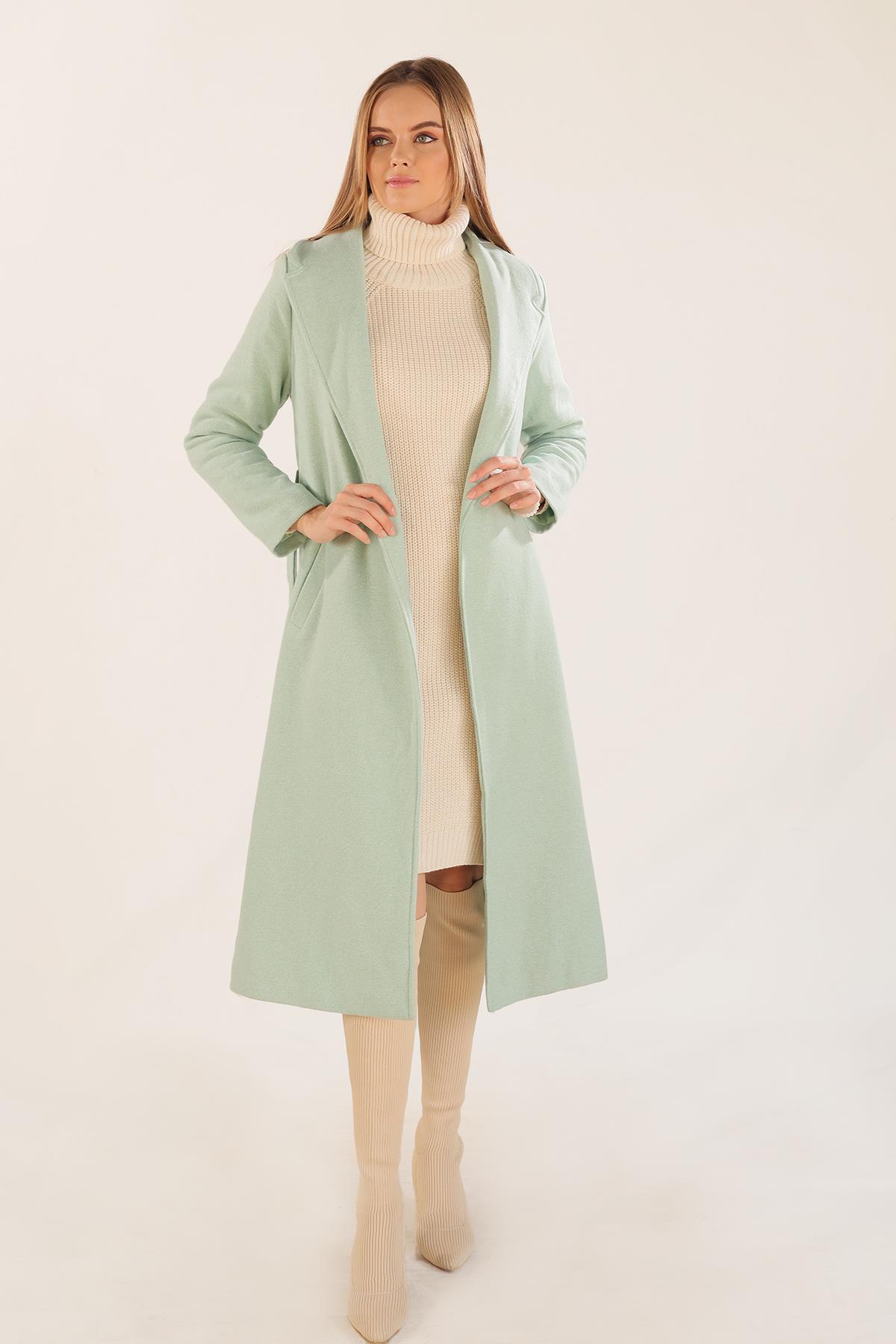 7100A Kol Vatkalı Kaşe Kaban Mint - 2