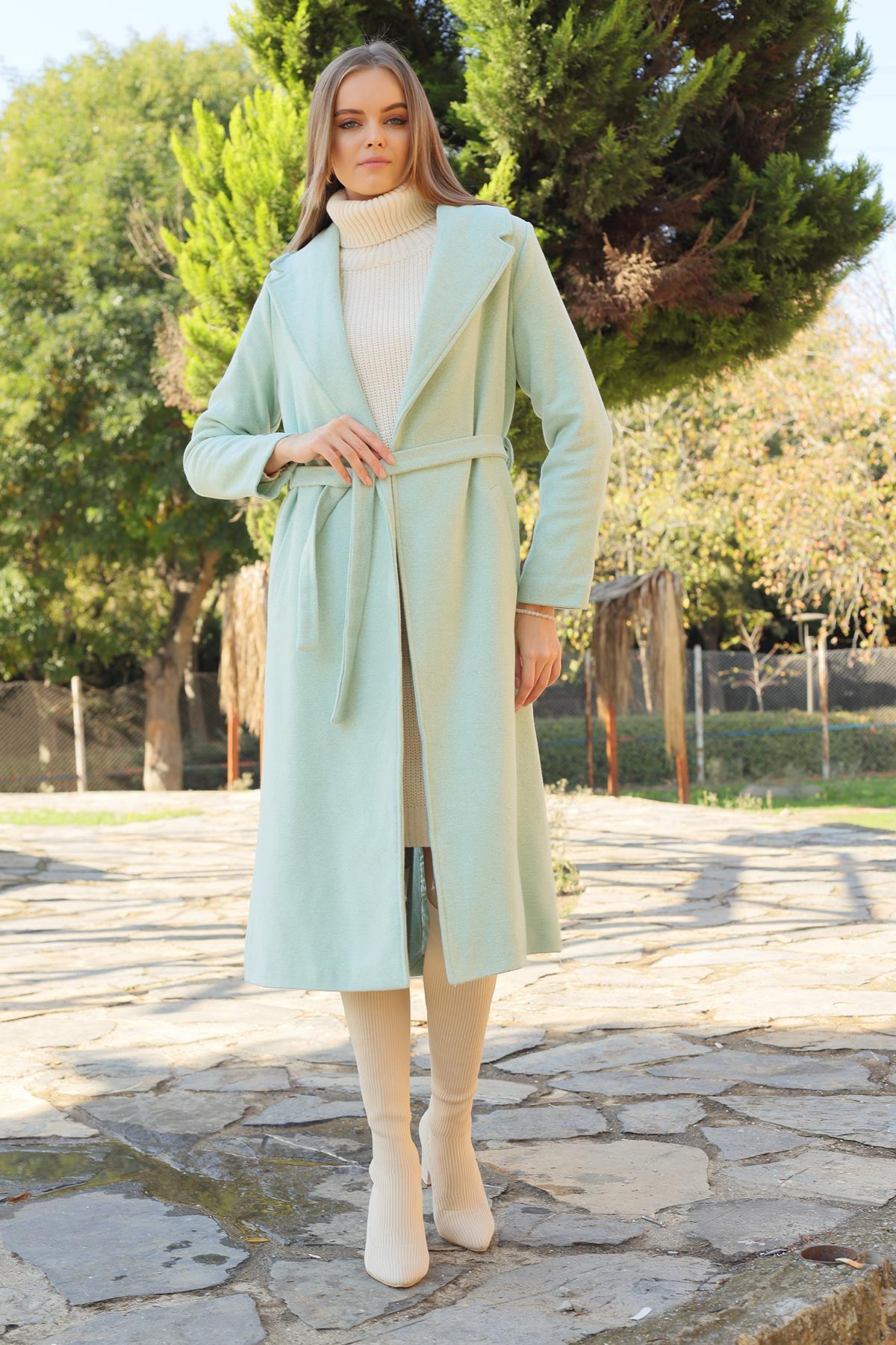 7100A Kol Vatkalı Kaşe Kaban Mint - 3