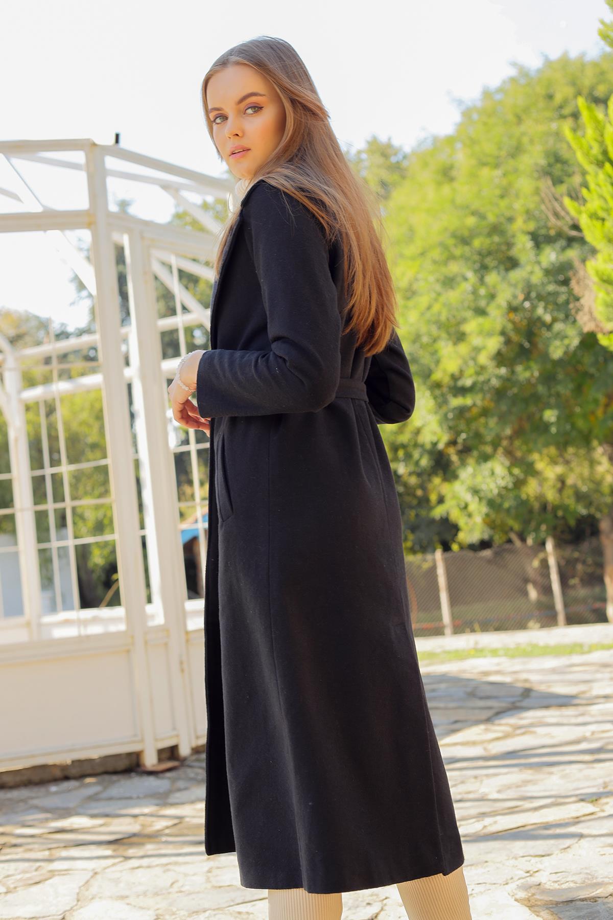 Siyah Kol Vatkalı Kaşe Kaban 7100A - 4