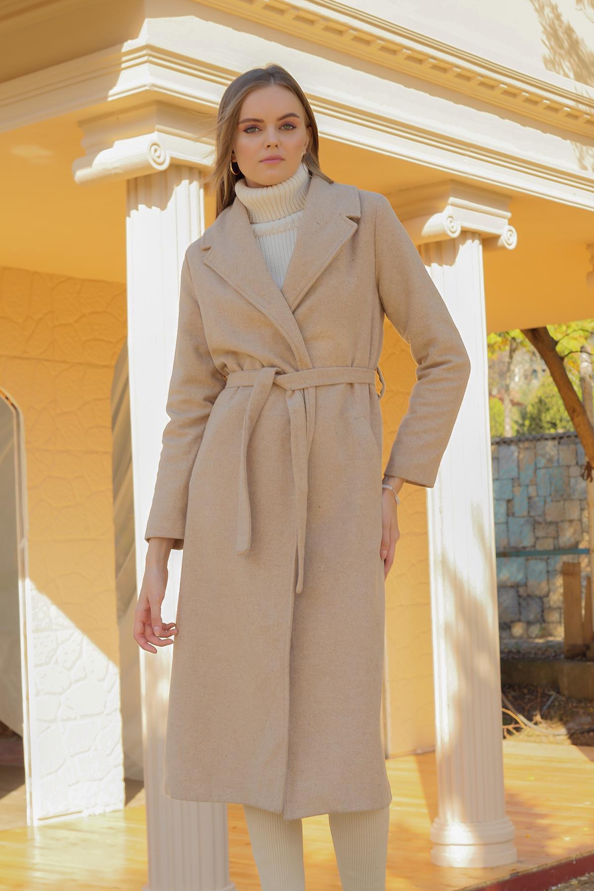 7100A Kol Vatkalı Kaşe Kaban Vizon - 2