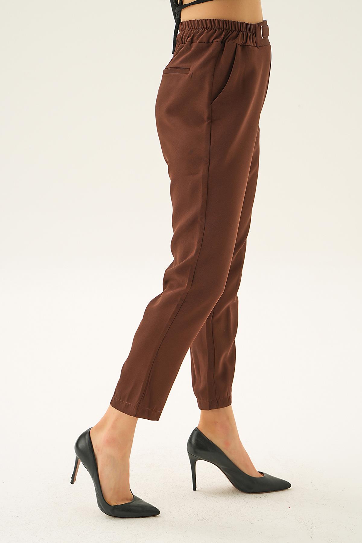 Kahve Bel Aksesuar Detay Pantolon 7105-1 - 2