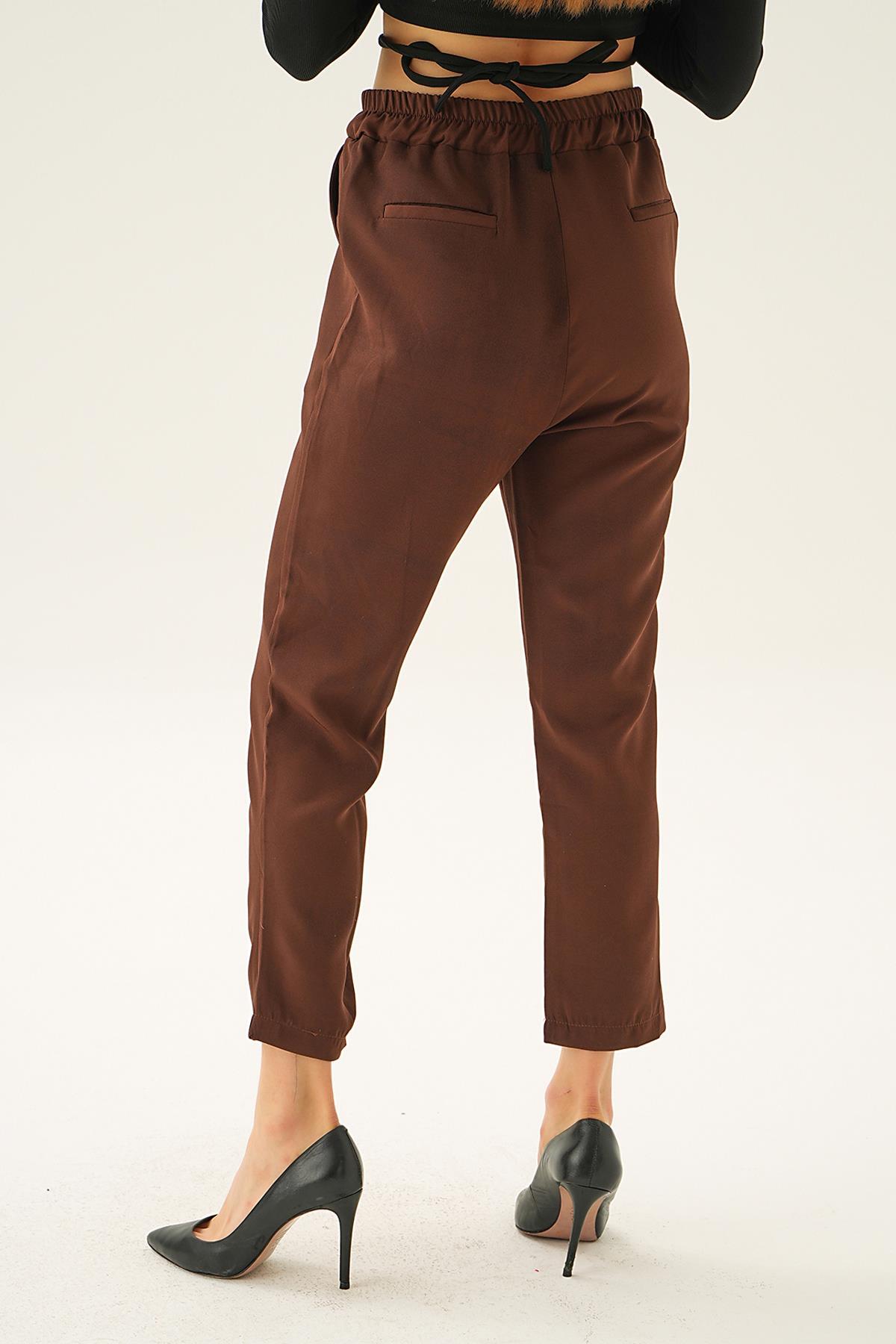 Kahve Bel Aksesuar Detay Pantolon 7105-1 - 3