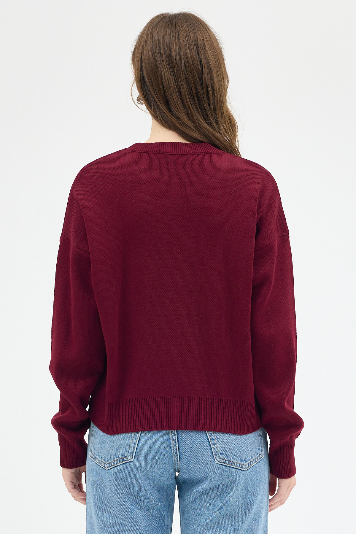 Bordo Kalp Desenli Örme Kadın Kazak 7120 - 5