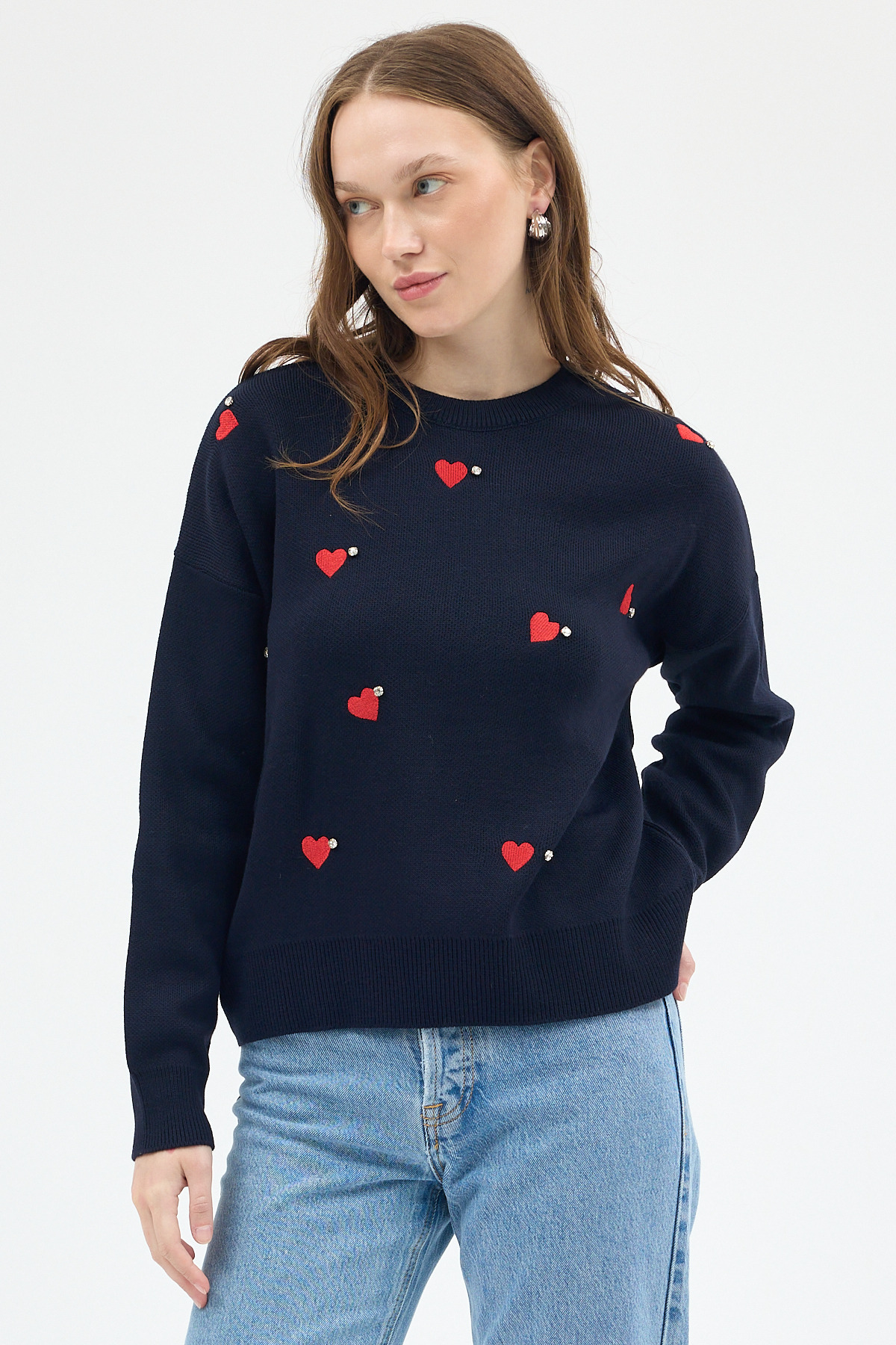 Laci Kalp Desenli Örme Kadın Kazak 7120 - RAYS