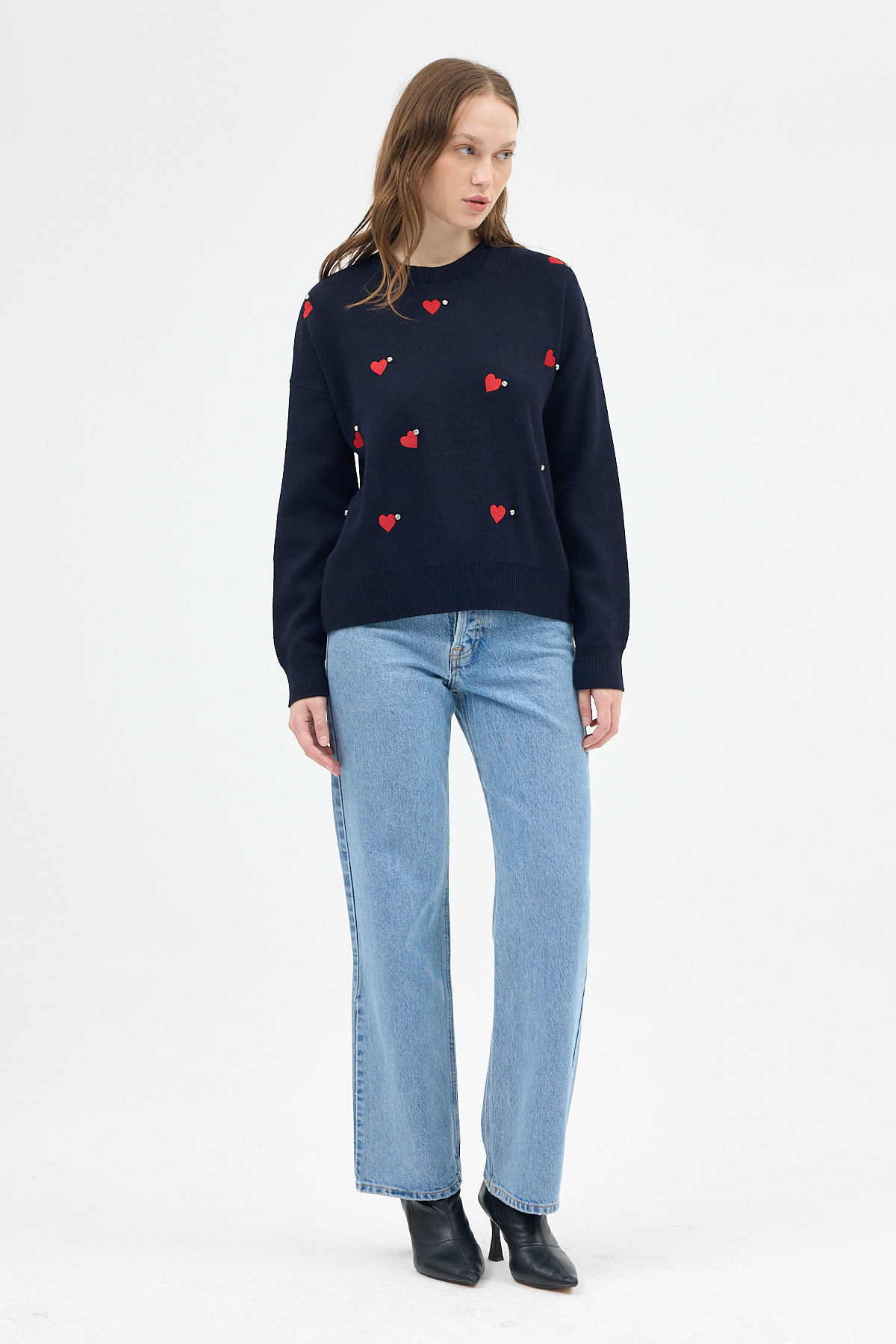 Laci Kalp Desenli Örme Kadın Kazak 7120 - RAYS