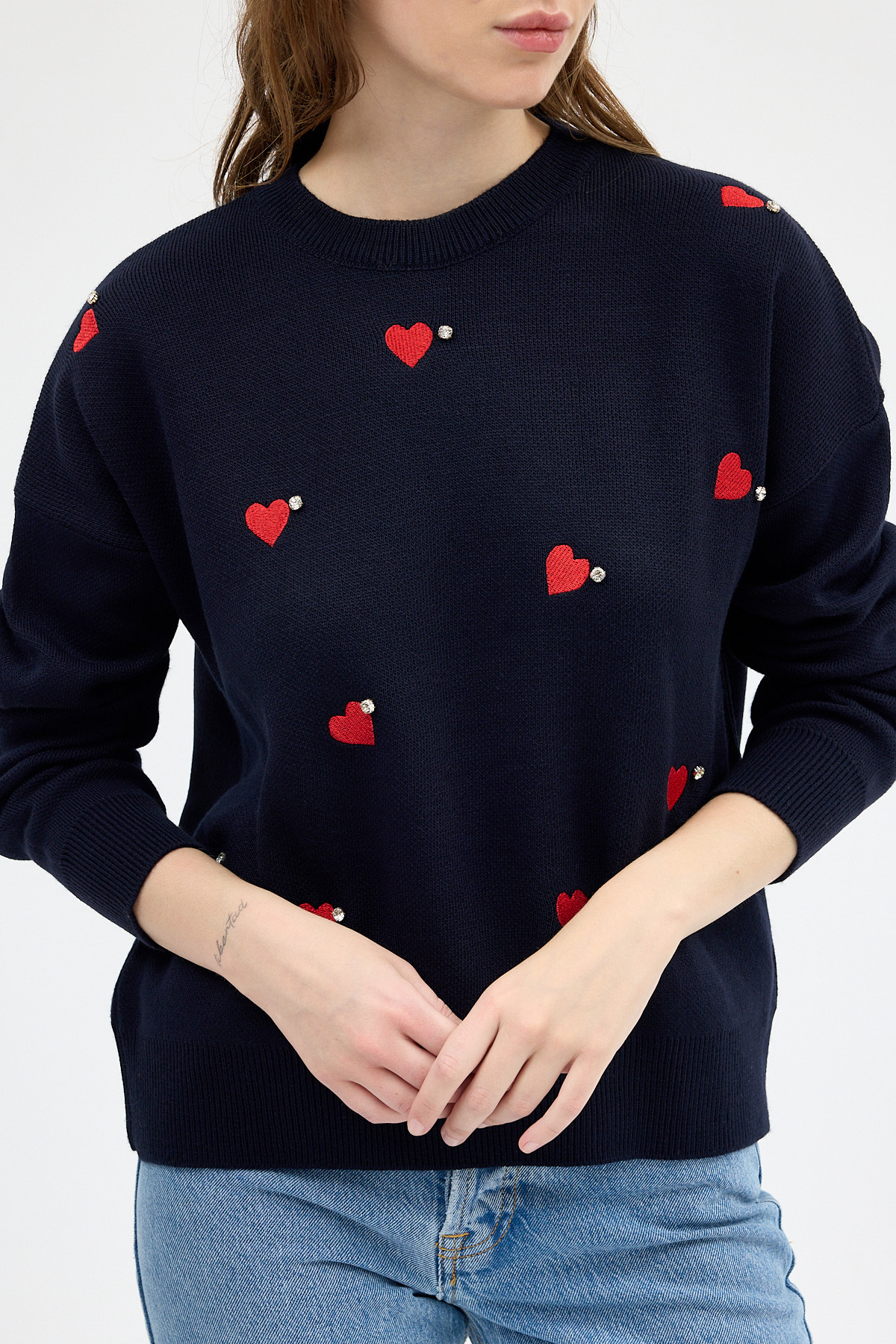 Laci Kalp Desenli Örme Kadın Kazak 7120 - RAYS