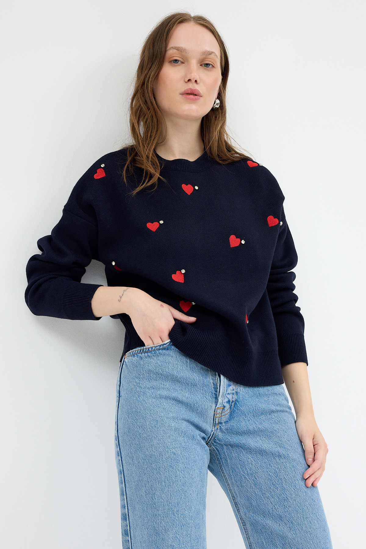 Laci Kalp Desenli Örme Kadın Kazak 7120 - 1