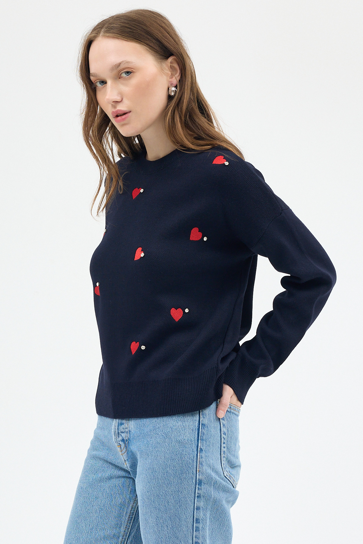 Laci Kalp Desenli Örme Kadın Kazak 7120 - 6