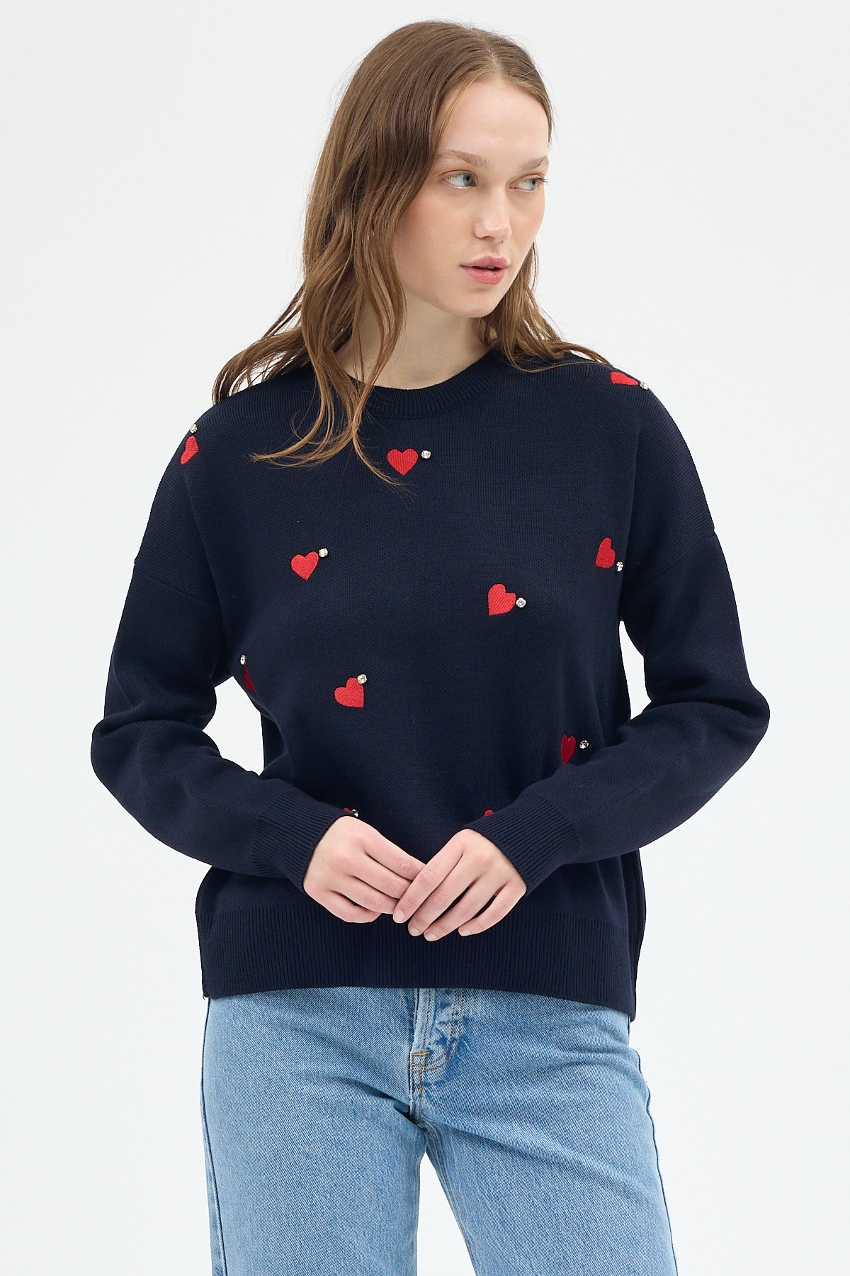 Laci Kalp Desenli Örme Kadın Kazak 7120 - 7