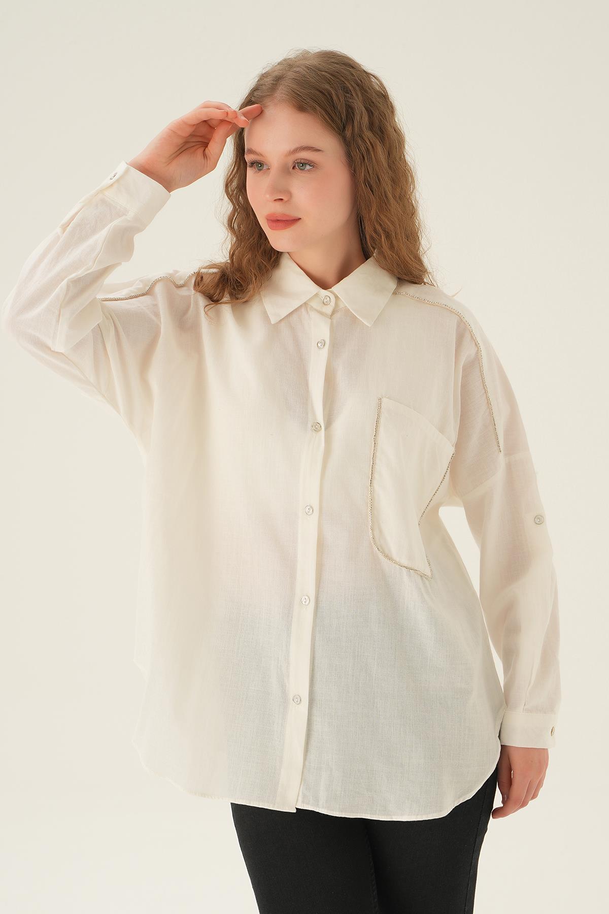 Ekru Cep Detay Gömlek 71332 - 3