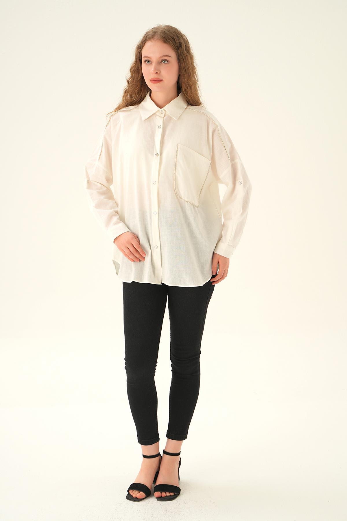 Ekru Cep Detay Gömlek 71332 - 6