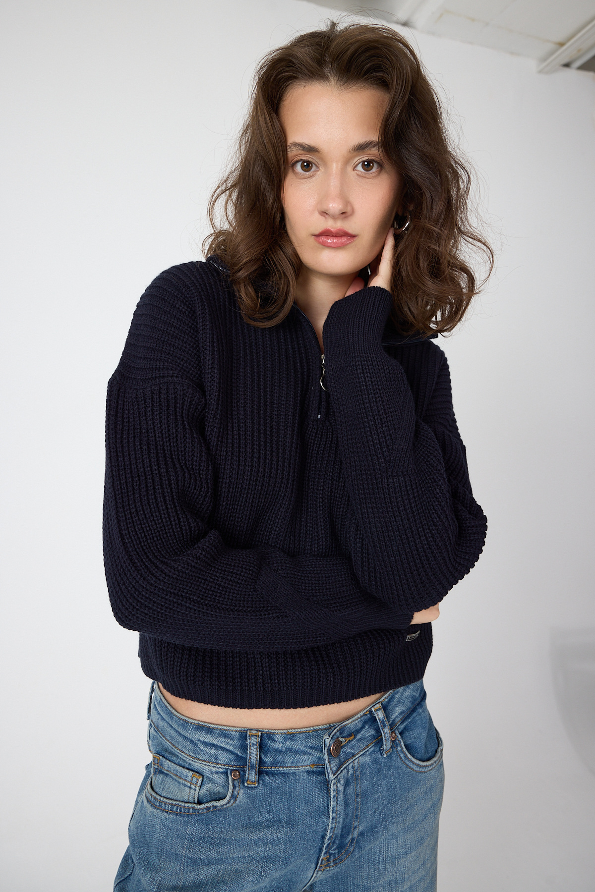 Laci Yarım Fermuarlı Crop Triko Kadın Kazak 7135 - 2