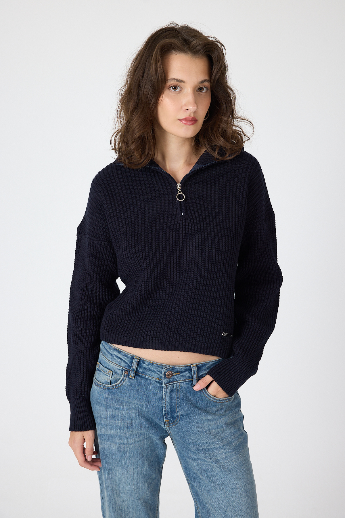 Laci Yarım Fermuarlı Crop Triko Kadın Kazak 7135 - 1