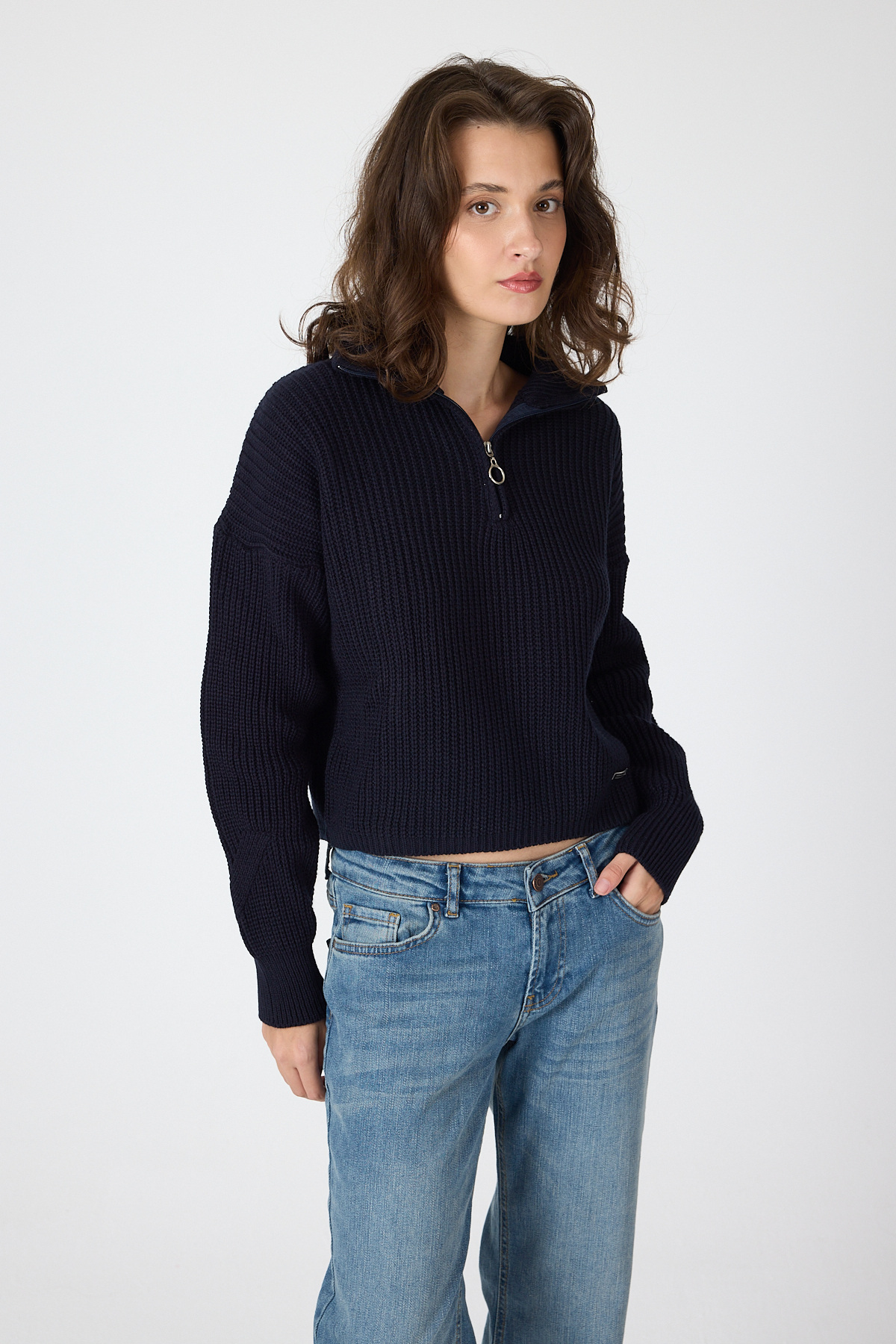 Laci Yarım Fermuarlı Crop Triko Kadın Kazak 7135 - 6