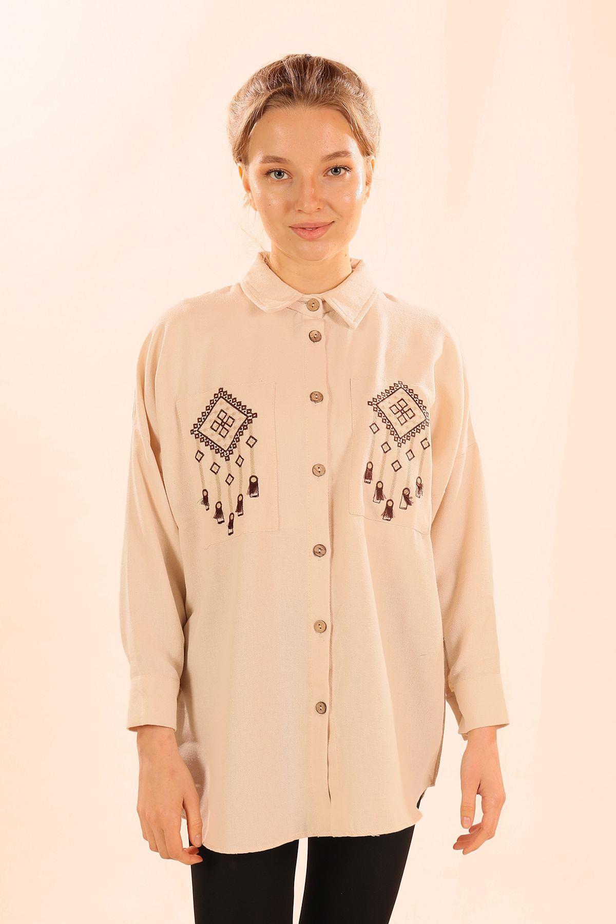 71388 Cep Nakış Detay Gömlek Taş - 1