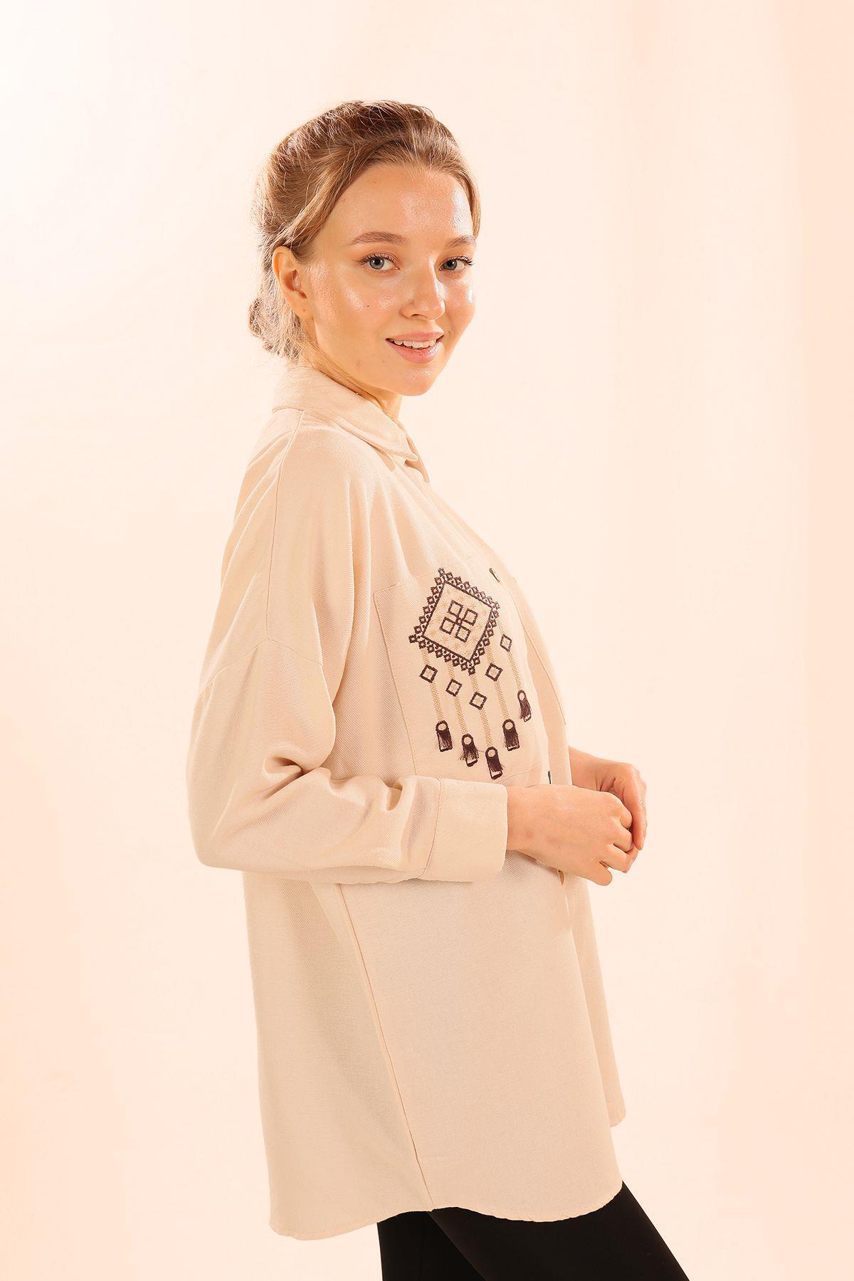 71388 Cep Nakış Detay Gömlek Taş - 7