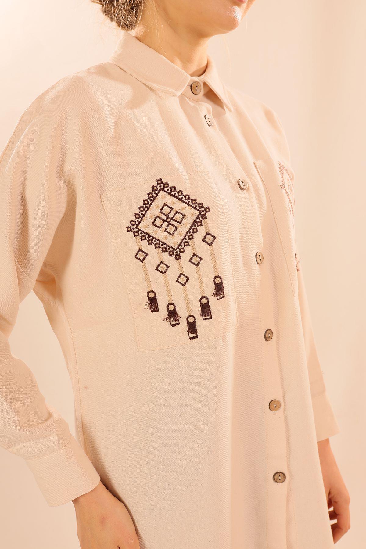 Taş Cep Nakış Detay Gömlek 71388 - 2