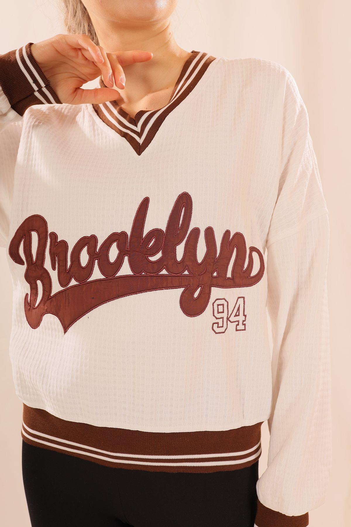 71399 Brooklyn Baskı Sweat Kahve - 3