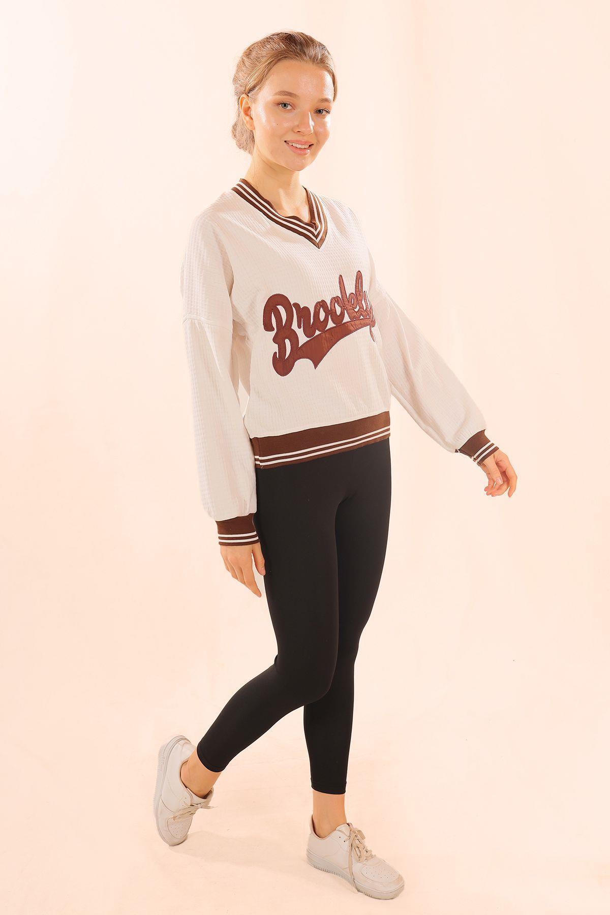 Kahve Brooklyn Baskı Sweat 71399 - 6